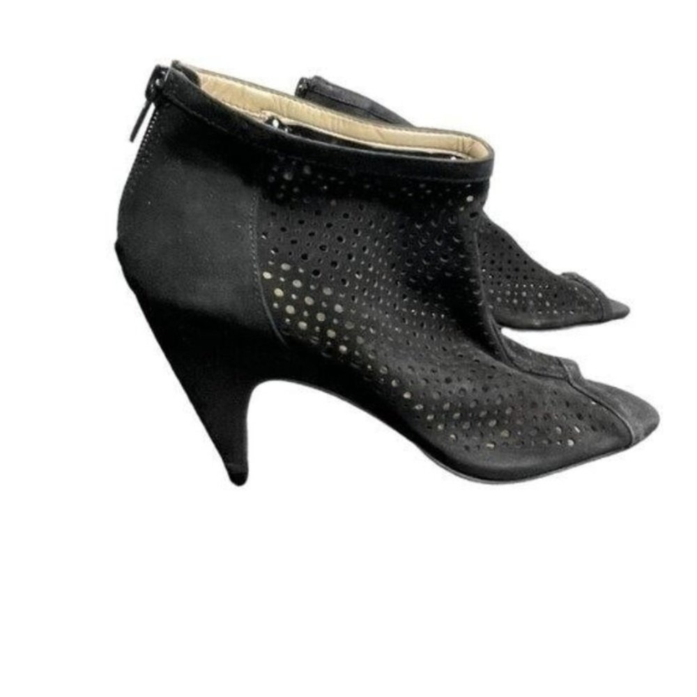 INC International Concepts Black Perforated Suede Peep Toe Ankle Booties Size 7